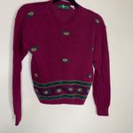 Hunt Club Vintage  Maroon Sweater Floral Design Sz Small Linen Cotton Photo 4
