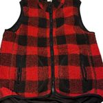 Entro VTG  Medium Buffalo Plaid Fleece Vest Red Black Lined Sherpa Full Zip 19x22 Photo 0