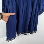 Solitaire Medium Blue Embroidered Rayon Peasant Dress Bohemian Festival Photo 8