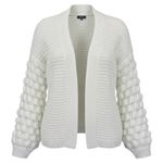 Kaari Blue Womens White Chunky Knit Bobble Sleeve Cardigan Sweater Size L Photo 0
