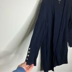 Talbots navy blue ribbed open sweater gold button sleeve detail medium petite Photo 2