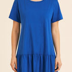 Trina Turk Out of Office Dress Womens Large Linen Ruffle Hem Short Sleeve Summer Photo 0