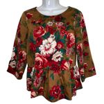 BROOKS BROTHERS Red Fleece Floral Peplum Cotton Blouse 3/4" Sleeves EUC Size 6 Brown Photo 1