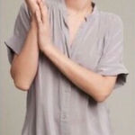 Maeve Anthropologie  Juni 100% Blouse In Gray Short Sleeve Size S Photo 0