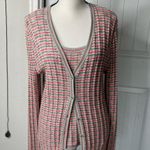 St. John ‎ 2 piece set Santa Knit striped cardigan and tank top size medium Photo 0