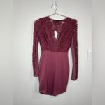 Haute Monde Chic  Burgundy Crochet Lace Bodycon Dress Long Sleeve Size Small 33” Photo 1
