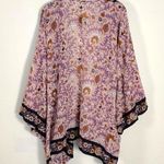 J.Jill Contrasting Floral Printed Ruana Kimono Pale Gem Decorative Vine XL Photo 3