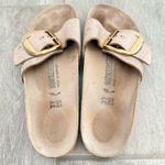 Birkenstock  Women's Cream Mules with Gold Buckle Photo 0