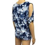 Venus  Blue Tie Dye Rayon Blend V Neck Cold Shoulder Short Sleeve Top Womens M Photo 4