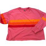 Aerie NWT, Pink Striped Cropped Terry Sweatshirt, Sz L Photo 8