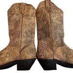 Women’s Distressed Leather Western Snip Toe Pull On Boots, Sz 7.5 Photo 10