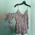 ASTR  the Label Cold Shoulder Pink Blue Floral Boho Summer Romper SZ S Photo 3