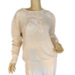 VINTAGE 1980'S CERVELLE CREAM & WHITE SILK BLEND BEADED SWEATER (L) Size L Photo 4
