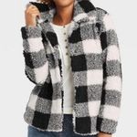 Knox Rose Black and White Plaid Sherpa Hoodie Photo 0