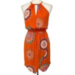 ANTHROPOLOGIE FLOREAT Mandala Halter Neck Wrap Mini Dress Bright Orange Size 2 Photo 1