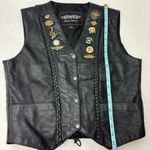 Unik Vintage Motorcycle Black Leather Vest with Unique Pins Size L Size L Photo 13
