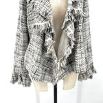 Anne Fontaine Sigourney Blazer Jacket Tweed Fringe Gray‎ Black Size 3 US Large Gray Photo 2
