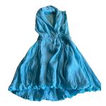 Puro Lino Made In Italy 100% Linen Dress Size M Beach Lagenlook Bubble Hem Blue Size M Photo 1