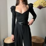 Amanda Uprichard  black cinderella puff sleeve sweetheart fitted blouse top Photo 3