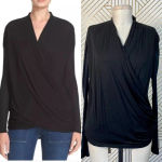 Alice + Olivia  Air Top Long Sleeve Blouse Faux Wrap‎ Draped Black Size Small Photo 1