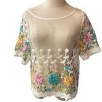 SheIn VCAY Floral Women's Embroidery Mesh Top Size L Cover Up Beach NWT Floral Sheer Photo 1