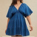 Aerie  American eagle pool to party flutter sleeve dress deep v neck blue Photo 2