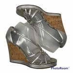 Coach Sz 8.5 Wedge Silver Joslin Strappy Cork Heel Leather Sandals Shoes Women’s Photo 0
