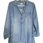 J.Jill  soft chambray denim tunic top, pockets, standard collar, 3/4 button front Photo 1