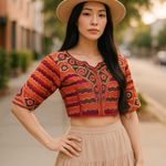Women’s Colorful Ethnic Indian Embroidered Corset Crop Top Small Photo 0