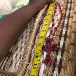 Y2K Gothic Whimsygoth Grunge Red Burgundy Beaded Crystal Rhinestone Large Cross Necklace Choker Pendant Charm #whimsigoth #fleur de lis #skull #heart #bones Measurements pictured Photo 4