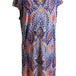 Liz Claiborne  Size 16 Multicolor Paisley Print Dress Short‎ Sleeve Boho Chic Photo 0