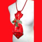 “Dainty Dapper” Festive Red satiny Necktie Necklace with added Christmas floral Photo 3