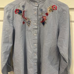 Boho cottage core embroidered Floral Shirt VTG Blue granny Long Sleeve Women S Photo 0