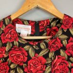 Vintage 80s Floral Dress Roses Dropped Waist Long Sleeve Modest Black Red Retro Size 8 Photo 12