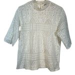 ZARA  White Lace Frayed High Neck S/S Blouse Size XL EUC #VEG-0014 Photo 0