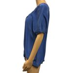 Cynthia Steffe Silk Luxury Blue Short Puff Sleeve Blouse Laced Tie Neck size XS Photo 3