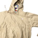 Champion ‎ Unisex Beige Pullover Hoodie xs Embroidered Logo Kangaroo Pocket Photo 3