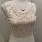 Solemio Ivory White Collared Boho Floral Daisy Mesh Collared Mini Dress - S Photo 2