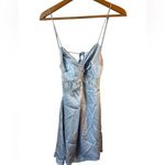 Peppermayo NWT  Ayla Satin Mini Dress Size 8 Arctic Blue Lace Open Back Photo 2