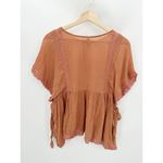 ZARA Top Women XS NWT Orange Pink Trafaluc Short Sleeve Side Slit Cotton Blend Photo 1