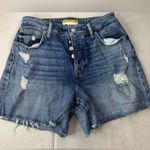 Maurice's  8 Raw Hem Button Fly Medium Wash Blue Jeans Denim  Shorts Photo 9