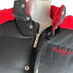 Pepe Jeans London UK red black removable hood full length puffer jacket Size S Photo 2