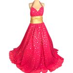 Hot Pink Gold Polka Dot Halter Gown 16 Beaded Corset Back Prom Pageant Princess Photo 1