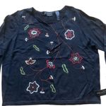 Liz Claiborne Vtg Crazy horse collection ribbed long sleeve T-shirt pullover black embroidered Photo 1