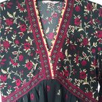 Rust Orange Dark Green India Flower Dress Black Size M Photo 2