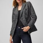 White House | Black Market WHBM Studio Trophy Plaid Black Grey Tweed Knit Double Breasted Blazer 4 Photo 1