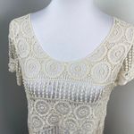 Ooh La La Ivory Open Crochet Fringe Blouse Top Small Photo 1