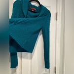 Jones Wear  Size L Teal Funnelneck Long Sleeve Lightweight Cable Knit Sweater Photo 4