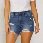 No Boundaries  Distressed High Rise Denim Jean Shorts Blue Cutoff Frayed Hem Photo 0