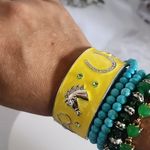 Vintage Silver Yellow Equestrian Horse Clamper / Hinge Bracelet Photo 6